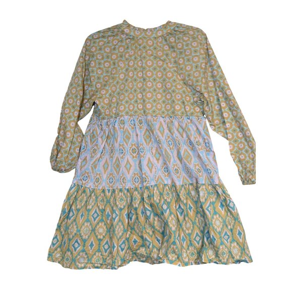 Jessica Simpson Womens Boho Tiered Dress M Multicolor Geometric Print Long Sleev - Picture 6 of 6